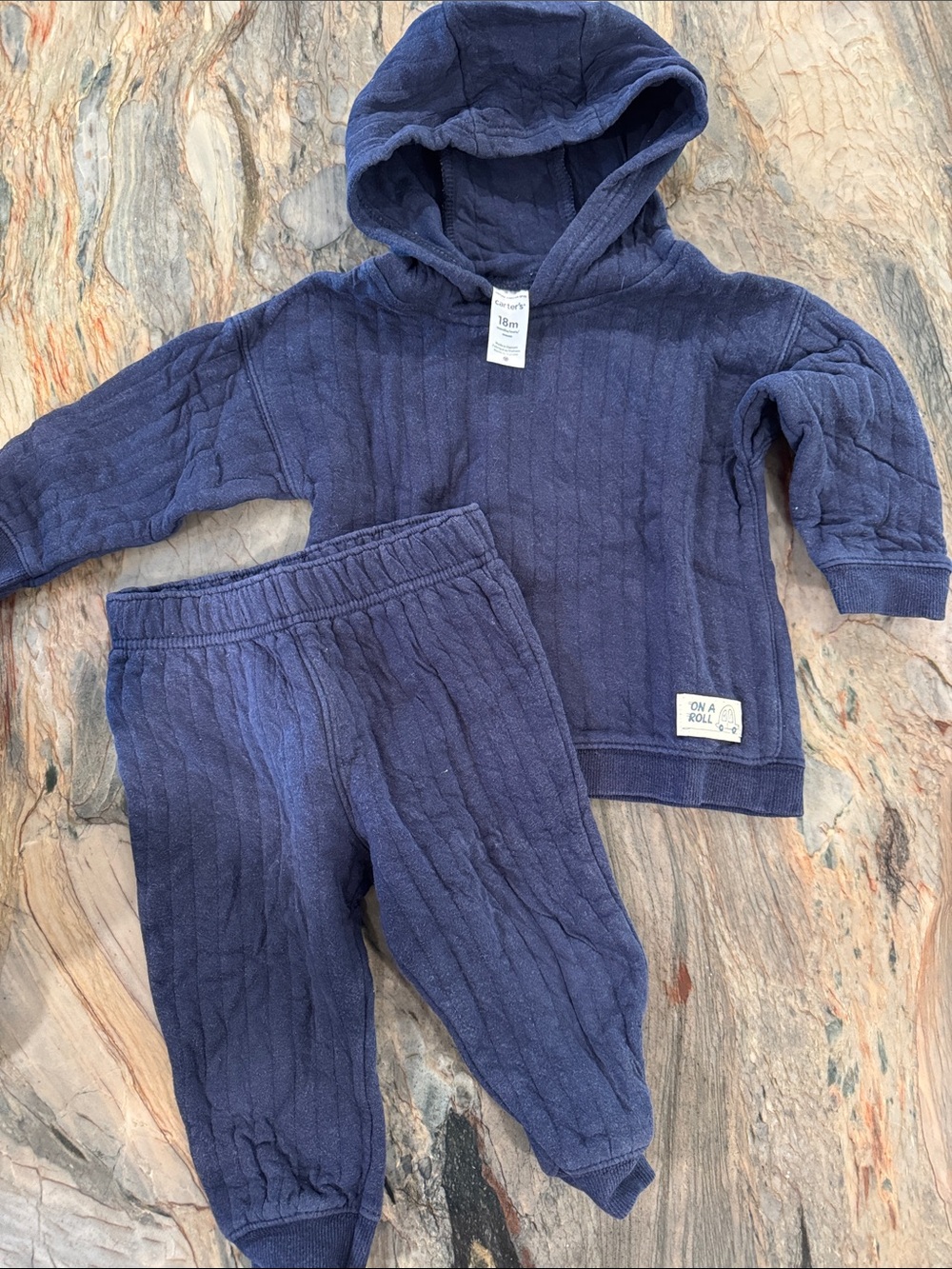 Carter’s Navy Hooded Two-Piece Baby Set - Cozy Knit Hoodie & Pants
